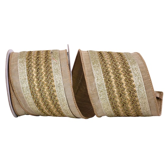 Reliant 4" x 5yd. Gold Trim Luxury Wired Ribbon